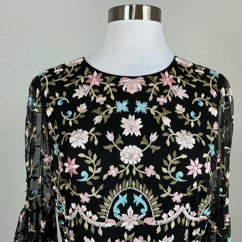 Mac Duggal 35111 Black Evening Gown Floral Embroidered Long Sleeve Dress Size 18 - Picture 8 of 12